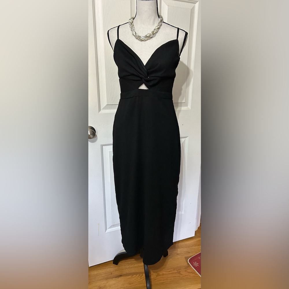 Blue Rain by Francesca's Black Midi Dress Spaghetti Straps Medium Bodycon NWT
